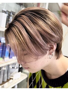 リーチェ(ReCHE by CAPA(旧:CAPA茅ヶ崎店)) メンズウルフ×ピンクベージュの立体感バレイヤージュ