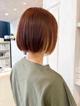 キャアリー(Caary) 福山市美容室Caary人気 艶ミニボブ可愛いオレンジカラー