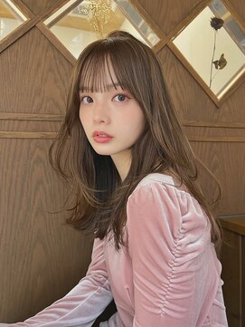 ブリンク(blink) オリーブベージュレイヤーミディ前髪ありブリーチなしケアカラー