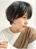 黒髪ショートボブ ショートパーマ 小顔顔まわりカット/飯田橋