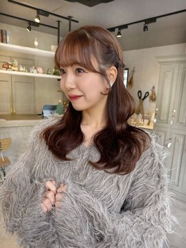 カシュカシュ 表参道(cache cache) ピンクベージュカラーハーフアップアレンジロングヘアセット