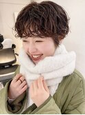 ショートパーマ_ホワイトグレージュこなれミディ_ba384341