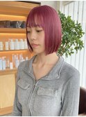 チェリーピンク×ぱつっとボブ