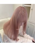 7415シルキーグレーベージュベビーピンク艶髪ハイトーンカラー