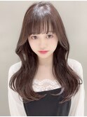 小顔薄めバンググレージュレイヤーロング前髪パーマ黒髪