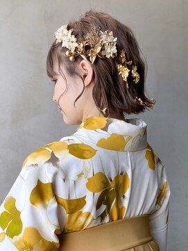 アイティーバイアルバム 松戸店(IT by ALBUM) 浴衣アレンジ_斜めバンググレージュカラー_ba457481