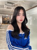 博多/福岡/韓国ヘア/前髪顔周りカットレイヤー/センター分け黒髪