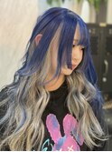 ホワイトシルバーとブルーのデザインカラー/ブリーチ2回~◎
