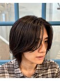 センターパートニュアンスパーマメンズボブ