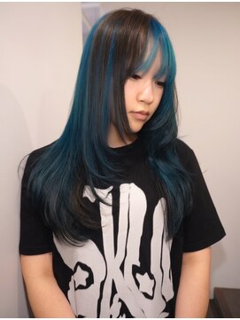 デコ(DECO) シアンブルーにpointの黒デザイン× ハッシュカット