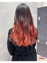 ネウィ 大分中央町店(newi)&nbsp;ブラック×炎オレンジのエアタッチ【グラデ】【バレイヤージュ】