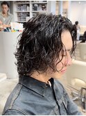 グランジサーフカールセンターパートブルーブラックツーブロック
