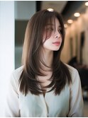 顔周りカットハッシュカットダークブラウンワンホンレイヤー韓国