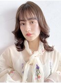 中国風ミディアムヘアチョコレートブラウンパーマ_8382