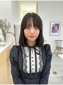 ミディアムボブ　オリーブブラウン