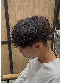 刈り上げツーブロックシャドウパーマメンズマッシュ