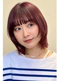 顔まわりレイヤー/くびれヘア/アプリコットオレンジ夏/20代/30代