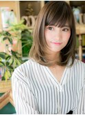 斜めバングオリーブアッシュ抜け感ロングボブc5大宮20代30代40代