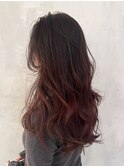 ロングオリーブベージュ顔周りレイヤーグレージュ_ba492422