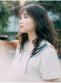 大人ガーリーウェーブ×小顔バング
