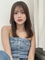 韓国レイヤーシースルーバングチョコレートブラウンこなれミディ