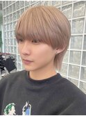 韓国メンズアッシュグレージュカラーシースルーマッシュシルバー