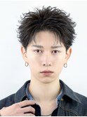 ツーブロックスパイキーショートアップバング黒髪短髪メンズ