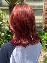 ナカオコアフュール(NAKAO COIFFURE)&nbsp;レッドカラー　艶髪ハイトーン　ミディアムヘア　鎖骨ミディアム