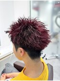 スパイキーショートワインレッドブリーチカラーグリース
