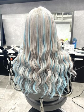 シェイロ(Cielro) エクステ☆ハイライト×インナー/水色×ホワイト