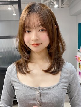 エトラ 渋谷店(etora) 小顔 前髪 ミディアムレイヤーカット ダークアッシュ "