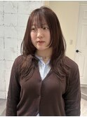 【YOKE】レイヤーロングハッシュカットモカブラウン顔周り前髪