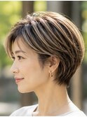 白髪ぼかしハイライトブリーチミルクティーベージュ