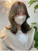 カーキグレージュ/透明感カラー/ミディアム