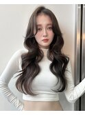 韓国小顔ヨシンモリウェーブオリーブグレージュレイヤーカット