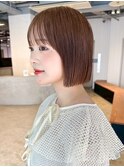 暗めカラーミディアムボブショート前髪カットおくれ毛_F20968