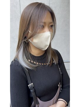 マイラ 銀座(myla) エモージュ前髪パーマインナーグレーベージュくびレイヤーロング