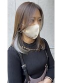 エモージュ前髪パーマインナーグレーベージュくびレイヤーロング