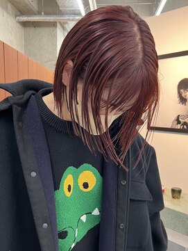 ノード(NODE) 栄小顔丸みボブバーガンディー ダブルカラー