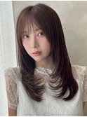 美髪レイヤーカット/顔まわりレイヤー/くびれミディアムレイヤー