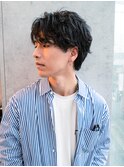 men's/メンズ/リバースセンターパート/黒染め/韓国/顔周り波巻き