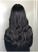 ブラックアッシュ　波巻きロング/30代40代50代