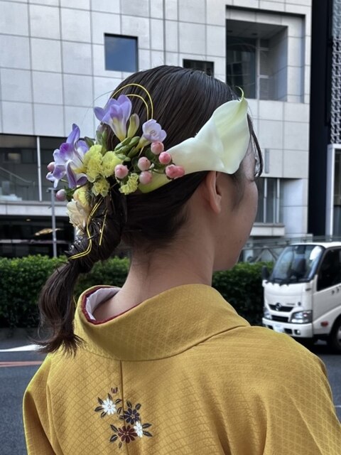 お着物　ローポニーテール　ヘアセット