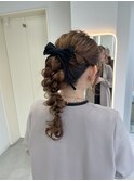 編みおろしポニーテール/アップヘア/結婚式ヘアセット