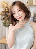モカブラウンミディアムレイヤーハッシュカットh4川口20代30代
