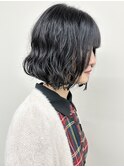 ＊重めボブパーマボブぱっつん前髪ボブディ黒髪パーマ30代40代1