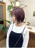 トレンド秋色チェリーレッドカラー切りっぱなしタッセルボブ