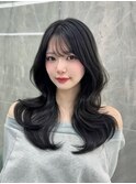 小顔ヘア　オリーブグレー　黒髪　ココアベージュ