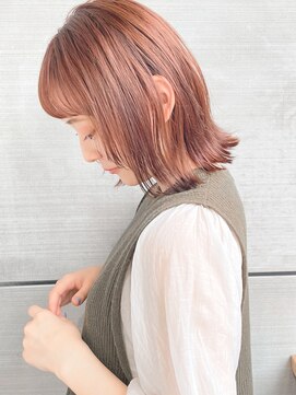 レクタ(RECTA) 似合わせカットミディアムイメチェンレッドブラウン外ハネボブ4