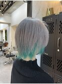 インナーカラー/グリーン/グレー/ショート